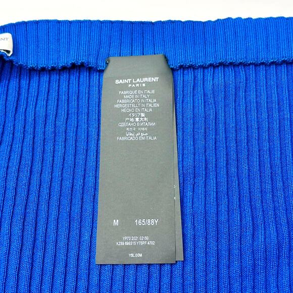 YSL Saint Laurent Size M Ribbed Knit Strapless Top Front Zip Blue NWT $690 - Picture 6 of 12